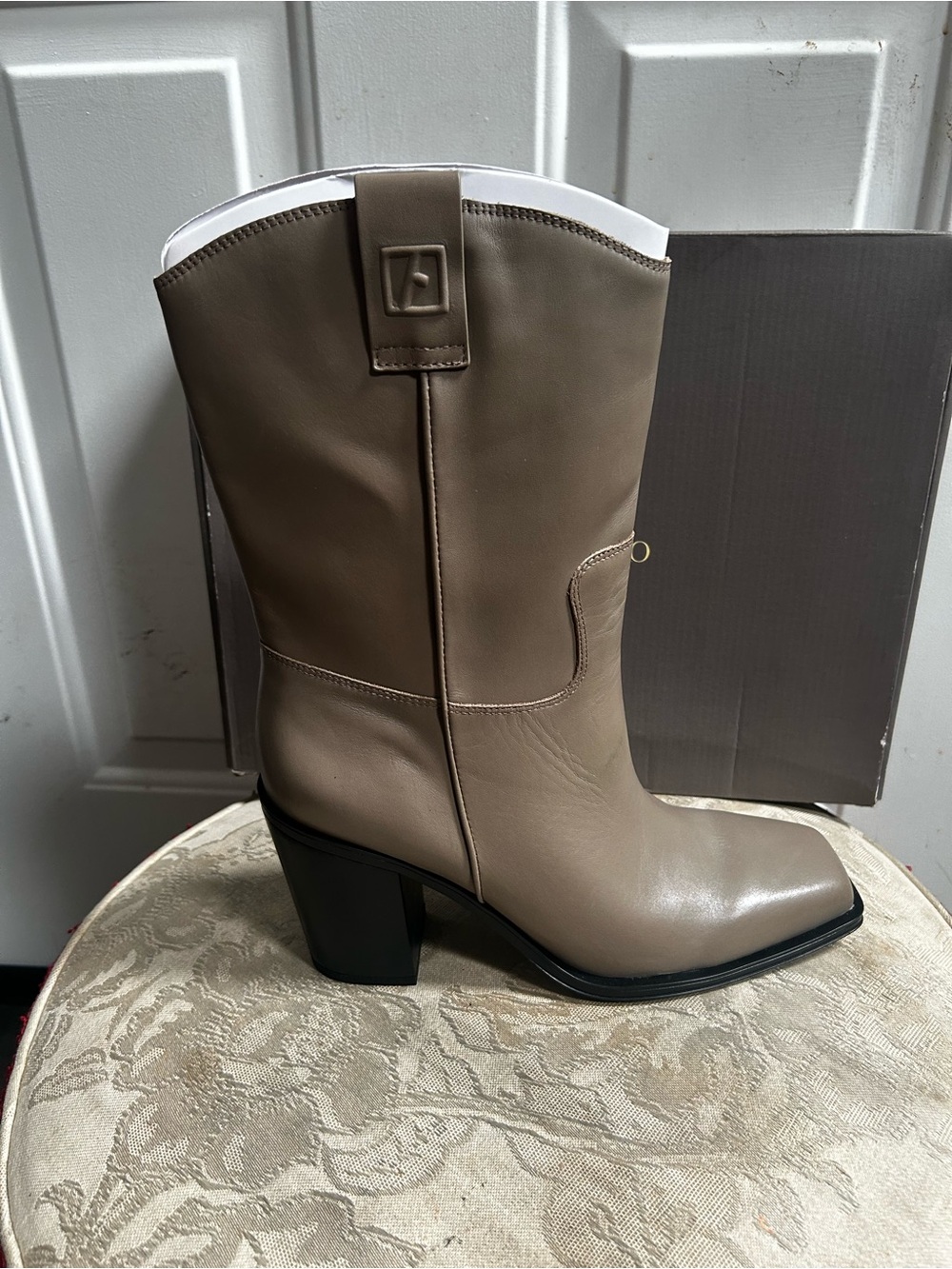 Franco Sarto Taupe Valor Gray Mid-Calf Block Heel Square Toe Women's Boots Sz 11